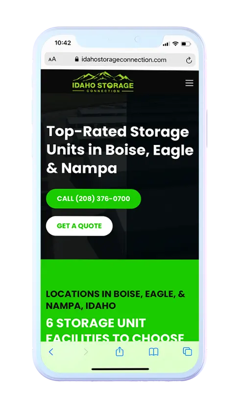 Idaho Storage Connection web page webmarkets web design