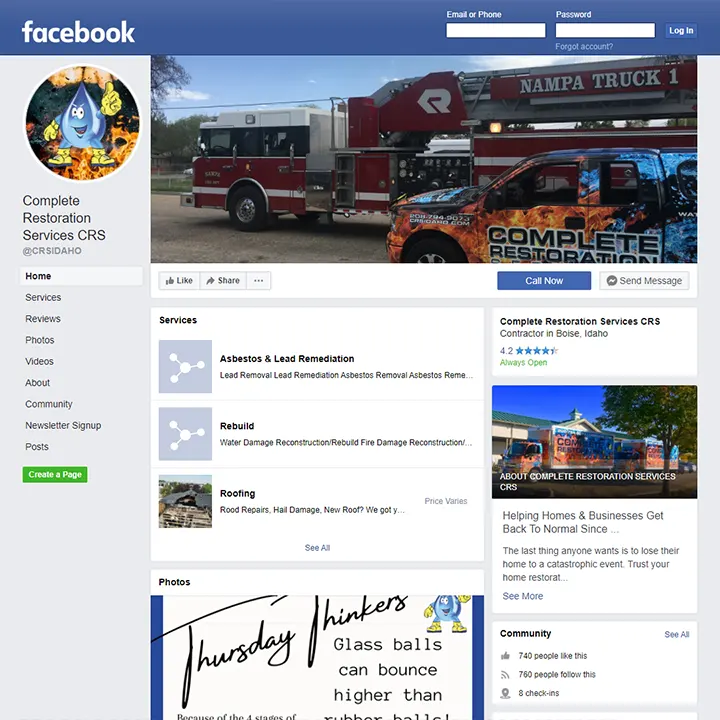 Complete Restoration Services Facbook webmarkets social management